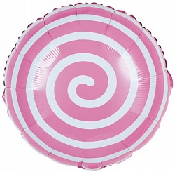 Фольгированный шар (46 см) Круг, Леденец Спираль, Розовый